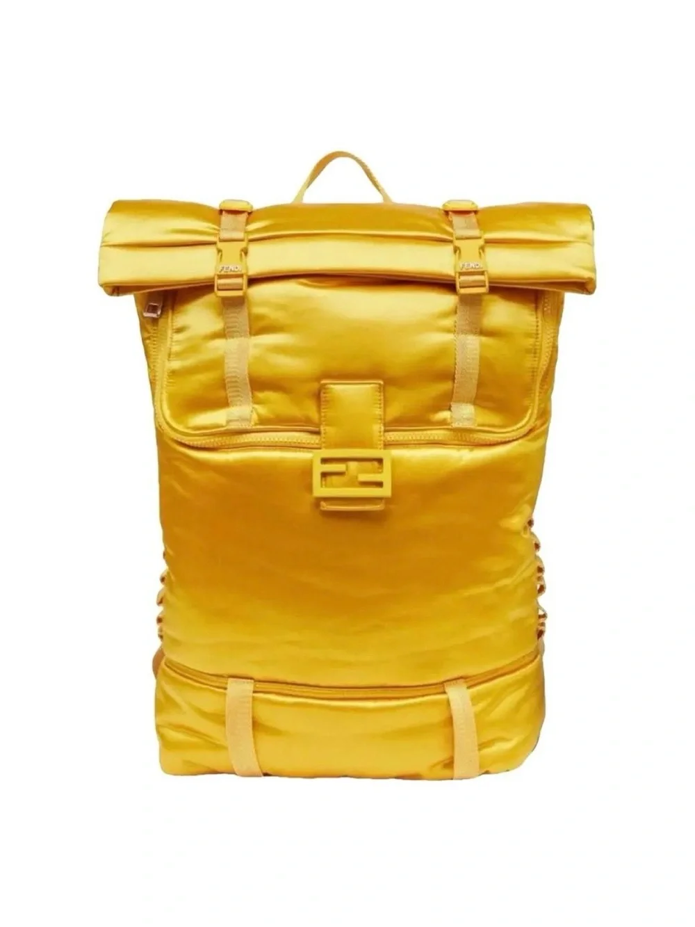 Fendi Bright Yellow Roll-Top Nylon Backpack